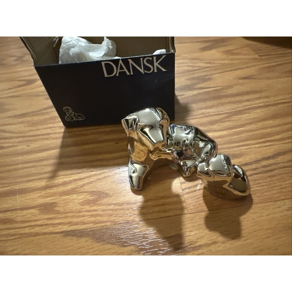 Vintage Dansk Mother Dog & Puppie Chrome Metal Figures Paperweight
